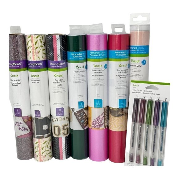 Cricut lot Vinyl HTV Iron On Permanent Glitter Pen Set Pink Green Floral Gift - Picture 1 of 8